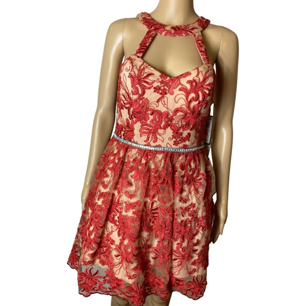 Party Dres SAY YES TO THE DRESS / Red   Sleeve Above The Knee Juniors Dress - Picture 6 of 8